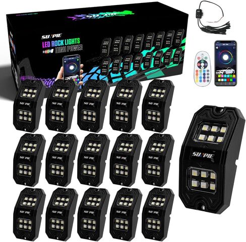 SUNPIE 8 Pods 210 درجة زاوية واسعة RGBW LED أضواء الصخور تطبيق الهاتف التحكم عن بعد وضع الصوت وضع الموسيقى التحكم التلقائي مجموعة ضوء النيون أضواء عجلة جيدا لشاحنة الطرق الوعرة SUV ATV UTV Boat in Kuwait