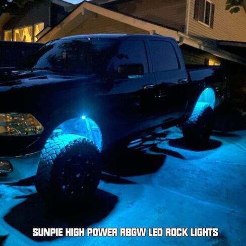SUNPIE 8 Pods 210 درجة زاوية واسعة RGBW LED أضواء الصخور تطبيق الهاتف التحكم عن بعد وضع الصوت وضع الموسيقى التحكم التلقائي مجموعة ضوء النيون أضواء عجلة جيدا لشاحنة الطرق الوعرة SUV ATV UTV Boat in Kuwait