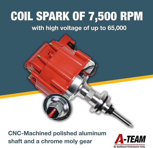 أداء الفريق - ملف توزيع HEI الكامل 65K - متوافق مع محركات Mopar Chrysler Dodge Plymouth V8 273 318 340 360 ذات غطاء أحمر للتركيب بسلك واحد in Saudi Arabia