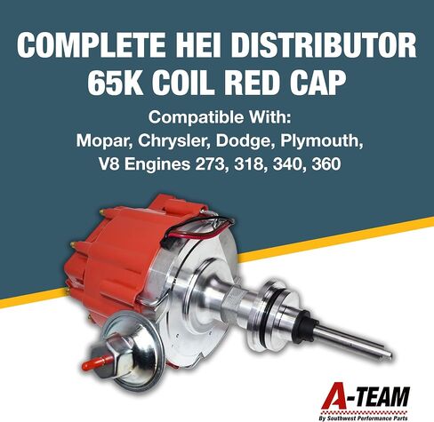 أداء الفريق - ملف توزيع HEI الكامل 65K - متوافق مع محركات Mopar Chrysler Dodge Plymouth V8 273 318 340 360 ذات غطاء أحمر للتركيب بسلك واحد in Saudi Arabia