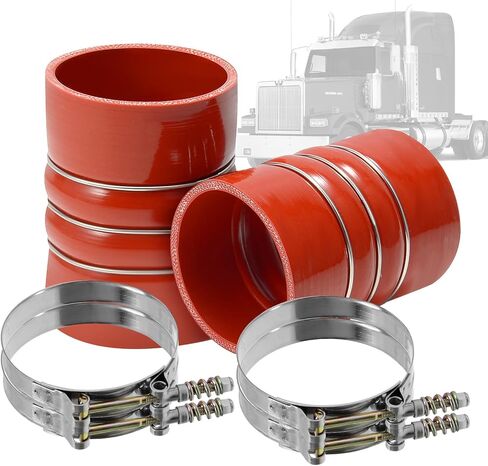 2 PCS Heavy Duty Silicone Intercooler Boot Kit, Turbocharger Intercooler Hose 4" x 6" with T-Bolt Hose Clamps, 5-ply Hose Boot Kit for Semi Trucks (Red) in Saudi Arabia