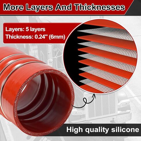 2 PCS Heavy Duty Silicone Intercooler Boot Kit, Turbocharger Intercooler Hose 4" x 6" with T-Bolt Hose Clamps, 5-ply Hose Boot Kit for Semi Trucks (Red) in Saudi Arabia