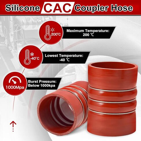 2 PCS Heavy Duty Silicone Intercooler Boot Kit, Turbocharger Intercooler Hose 4" x 6" with T-Bolt Hose Clamps, 5-ply Hose Boot Kit for Semi Trucks (Red) in Saudi Arabia