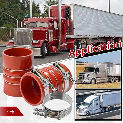 2 PCS Heavy Duty Silicone Intercooler Boot Kit, Turbocharger Intercooler Hose 4" x 6" with T-Bolt Hose Clamps, 5-ply Hose Boot Kit for Semi Trucks (Red) in Saudi Arabia