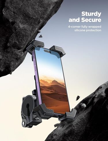 JOYROOM Bike Phone Mount, [1S Locks Phones] Motorcycle Phone Mount with Quick Lock, and Anti-Slip Handlebar Clamp for Bicycle Scooter ATV/UTV, Fit for iPhone 15/14/13/12 Pro Max and All Phones in Kuwait