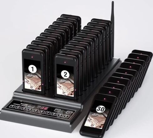 Pager System 30 Pagers, Wireless Calling System 30 Coasters Queuing System 3 Calling Modes 12H Standby Low in Kuwait