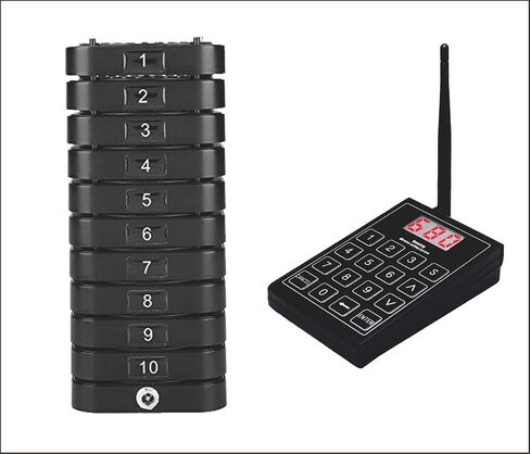10 Coaster Pagers 1 Keypad Transmitter Wireless Calling System for Servers for Restaurant Church Food Truck Coffee Shop Office Wireless Guest Paging System in Saudi Arabia