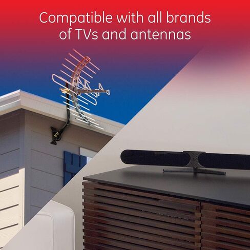 GE 4-Way HD Digital TV Antenna Amplifier, Low Noise Antenna Signal Booster, Clears Up Pixelated Low-Strength Channels, Supports Multiple HD Smart TVs, AC Adapter, Black, 34479 in Saudi Arabia