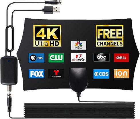 TV Antenna, Digital Antenna for Smart TV Indoor with 400+ Miles Range, 2024 Upgraded TV Antenna Indoor with Amplifier Signal Booster, HD Antenna for TV Indoor, Support 4K 1080p All TVs, 10ft Cable in Kuwait