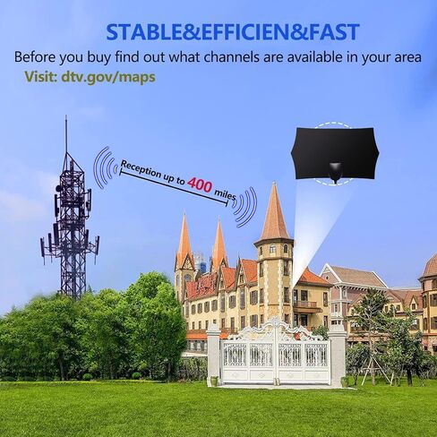 TV Antenna, Digital Antenna for Smart TV Indoor with 400+ Miles Range, 2024 Upgraded TV Antenna Indoor with Amplifier Signal Booster, HD Antenna for TV Indoor, Support 4K 1080p All TVs, 10ft Cable in Kuwait