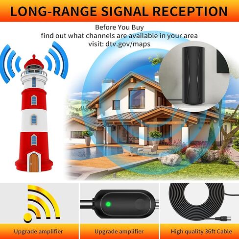 Digital TV Antenna, 850+ Miles Range TV Antenna for Smart TV,TV Antenna Indoor Support 4K 1080p All TV's - Amplifier Signal Booster in Kuwait