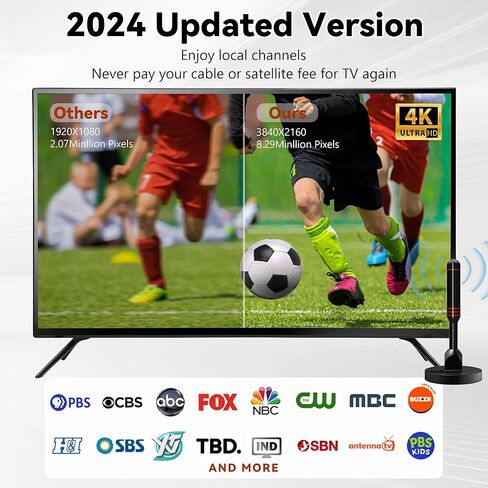 هوائي التلفزيون الرقمي داخلي/خارجي للتلفزيون الذكي HDTV، قاعدة مغناطيسية قوية واستقبال 360 درجة، يدعم قنوات 4K 1080P محلية مجانية سهلة التركيب مع كابل محوري بطول 16 قدم ATMG001 in Saudi Arabia