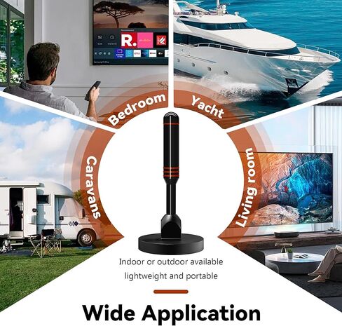 هوائي التلفزيون الرقمي داخلي/خارجي للتلفزيون الذكي HDTV، قاعدة مغناطيسية قوية واستقبال 360 درجة، يدعم قنوات 4K 1080P محلية مجانية سهلة التركيب مع كابل محوري بطول 16 قدم ATMG001 in Saudi Arabia