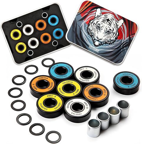 محمل لوح التزلج للوحات الطويلة وألواح التزلج والطرادات مجموعة محامل لوح التزلج عالية الأداء، 608 محمل ABEC-9 مع غسالات وفواصل، (عبوة من 8 قطع) in Kuwait