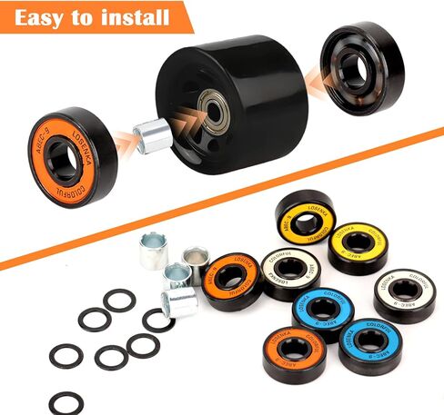 محمل لوح التزلج للوحات الطويلة وألواح التزلج والطرادات مجموعة محامل لوح التزلج عالية الأداء، 608 محمل ABEC-9 مع غسالات وفواصل، (عبوة من 8 قطع) in Kuwait