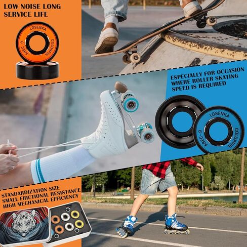 محمل لوح التزلج للوحات الطويلة وألواح التزلج والطرادات مجموعة محامل لوح التزلج عالية الأداء، 608 محمل ABEC-9 مع غسالات وفواصل، (عبوة من 8 قطع) in Kuwait