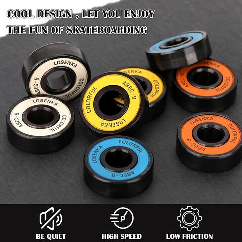 محمل لوح التزلج للوحات الطويلة وألواح التزلج والطرادات مجموعة محامل لوح التزلج عالية الأداء، 608 محمل ABEC-9 مع غسالات وفواصل، (عبوة من 8 قطع) in Kuwait