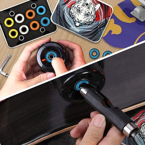 محمل لوح التزلج للوحات الطويلة وألواح التزلج والطرادات مجموعة محامل لوح التزلج عالية الأداء، 608 محمل ABEC-9 مع غسالات وفواصل، (عبوة من 8 قطع) in Kuwait