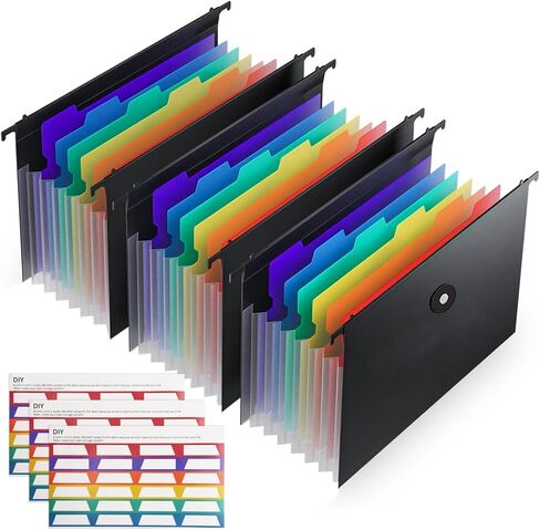 3 عبوات من المجلدات المعلقة مقاس A4، خزانة ملفات ورقية للرسائل، منظم خزانة الملفات، مجلدات بلاستيكية معلقة 7 جيوب، مجلدات مقسمة أكوردية، علامات تبويب متعددة الألوان للمدرسة والمنزل والمكتب in Kuwait