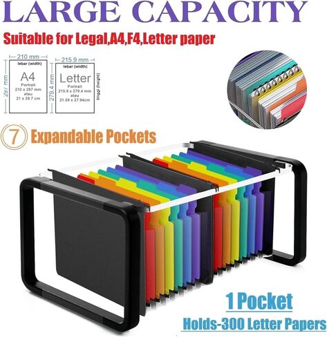 3 عبوات من المجلدات المعلقة مقاس A4، خزانة ملفات ورقية للرسائل، منظم خزانة الملفات، مجلدات بلاستيكية معلقة 7 جيوب، مجلدات مقسمة أكوردية، علامات تبويب متعددة الألوان للمدرسة والمنزل والمكتب in Kuwait