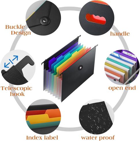 3 عبوات من المجلدات المعلقة مقاس A4، خزانة ملفات ورقية للرسائل، منظم خزانة الملفات، مجلدات بلاستيكية معلقة 7 جيوب، مجلدات مقسمة أكوردية، علامات تبويب متعددة الألوان للمدرسة والمنزل والمكتب in Kuwait