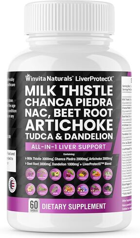 Milk Thistle 3000mg NAC Chanca Piedra 2000mg Beet Root 3000mg Artichoke 2000mg Dandelion 1000mg - دعم صحة الكبد، تطهير السموم وملحق الإصلاح بالإضافة إلى TUDCA الكولين والزنجبيل قبعات نباتية الولايات المتحدة الأمريكية in Kuwait