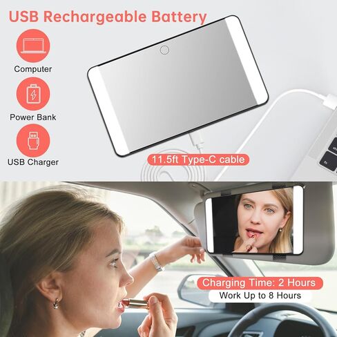 Car Visor Vanity Mirror with Lights, Rechargeable LED Car Makeup Mirror with 3 Color and Brightness Adjustable, Sun-Shading Interior Car Accessories Mirror, Universal for Car Truck SUV in Saudi Arabia