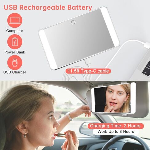 Car Visor Vanity Mirror with Lights, Rechargeable LED Car Makeup Mirror with 3 Color and Brightness Adjustable, Sun-Shading Interior Car Accessories Mirror, Universal for Car Truck SUV in Saudi Arabia