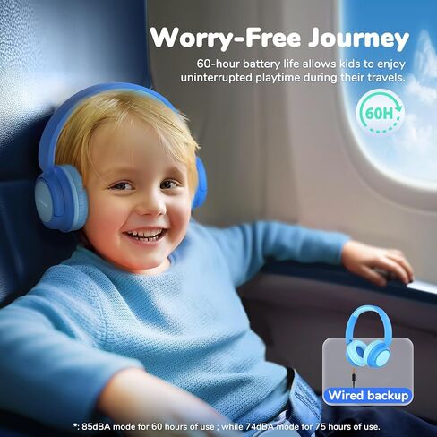iClever BTH22 Kids Bluetooth Headphones for Toddler Travel, 60H Play Time | SafeSound Tech3.0, Stereo Sound, USB C Fast Charging, AUX Cable, Kids Wireless Headphones for Girls/Boys/Tablet/PC/School in Kuwait