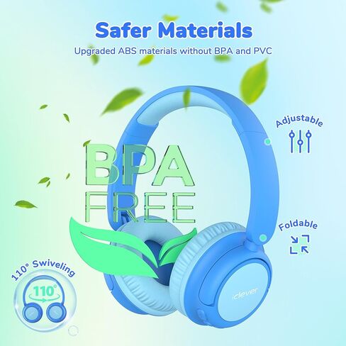 iClever BTH22 Kids Bluetooth Headphones for Toddler Travel, 60H Play Time | SafeSound Tech3.0, Stereo Sound, USB C Fast Charging, AUX Cable, Kids Wireless Headphones for Girls/Boys/Tablet/PC/School in Kuwait