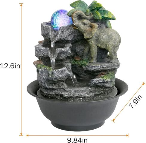 BEAMNOVA Tabletop Fountain,3 Tiered Elephant & Baby Elephant Indoor Fountains,with LED Light Water Feature for Home Office Décor in Kuwait
