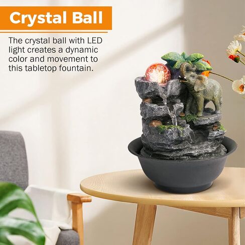 BEAMNOVA Tabletop Fountain,3 Tiered Elephant & Baby Elephant Indoor Fountains,with LED Light Water Feature for Home Office Décor in Kuwait