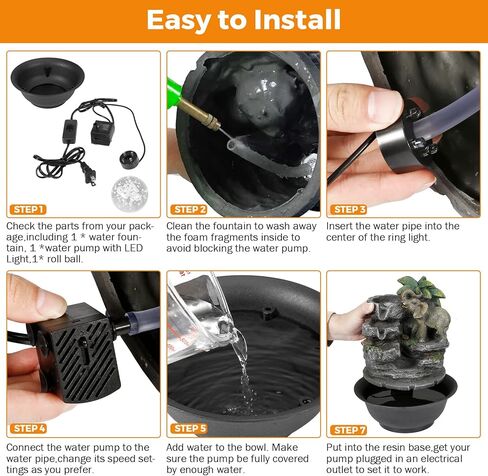 BEAMNOVA Tabletop Fountain,3 Tiered Elephant & Baby Elephant Indoor Fountains,with LED Light Water Feature for Home Office Décor in Kuwait