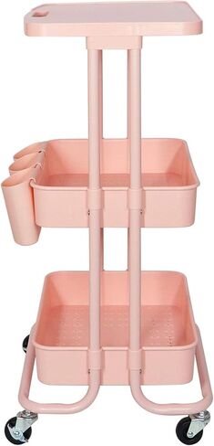 3 Tier Rolling Cart Table Top, Rolling Metal Organization Cart with 3 Cups & 3 Hooks, Multifunctional Storage Shelves with Wheels for Kitchen Living Room Office,Black in Kuwait