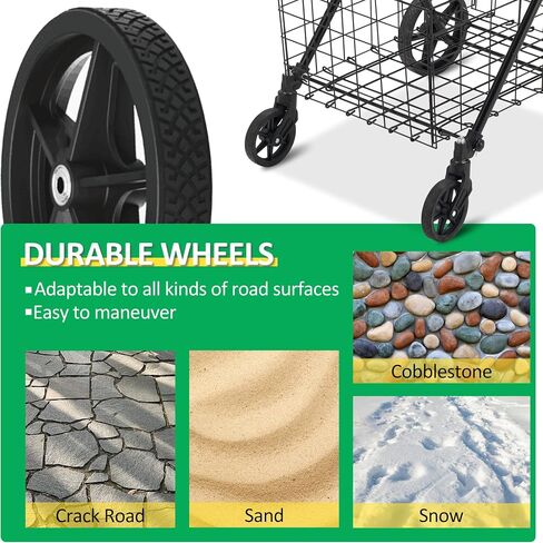 2-Tier Shopping Cart with Wheels Folding Grocery Cart with Removable Double Baskets 360° Rolling Laundry Cart Compact Pet Stroller Utility Cart for Groceries with Oxford Cloth Liner, Black in Saudi Arabia