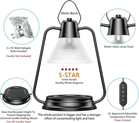 مصباح تسخين الشموع مع مؤقت وخافت، سخان مصباح شمعة كهربائي مع لمبتين، مذيب الشموع، سخان تذوب الشمع للشمع المعطر والشموع المعطرة، هدايا للابنة/الأم/النساء لديكور المنزل في غرفة النوم in Kuwait