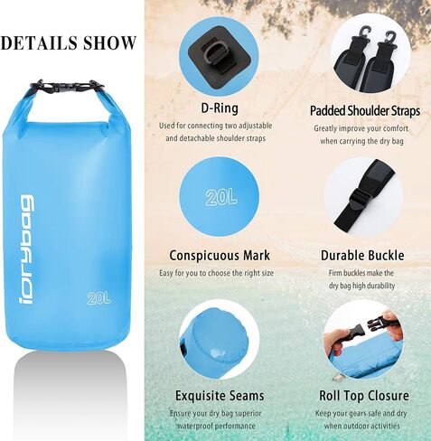 IDRYBAG Clear Dry Bag Waterproof Floating 2L/5L/10L/15L/20L, Lightweight Dry Sack Water Sports, Marine Waterproof Bag Roll Top for Kayaking, Boating, Canoeing, Swimming, Hiking, Camping, Rafting in Saudi Arabia
