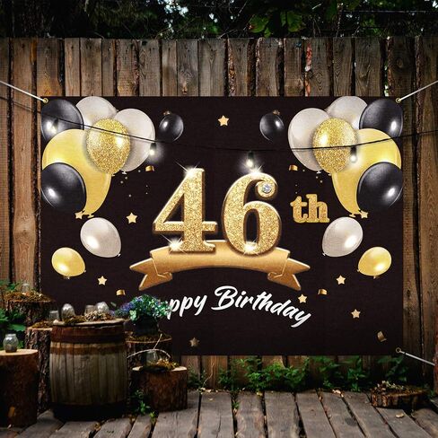 خلفية لافتة عيد الميلاد الـ 46 السعيدة - 46 لوازم زينة لحفلات أعياد الميلاد للرجال - أسود ذهبي 4 × 6 أقدام in Saudi Arabia