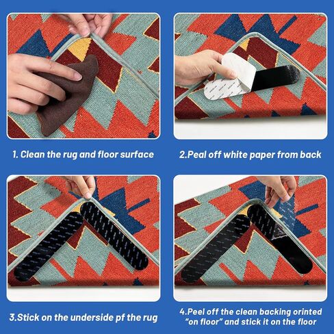 Rug Tapes, Non Slip Rug Pads Grippers for Hardwood Floors, Reusable Washable Grippers for Area Rugs, Rug Stoppers Make Corner Flat, Grips Carpet Corners (4 Pcs) in Saudi Arabia
