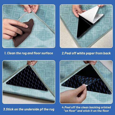 Rug Tapes, Non Slip Rug Pads Grippers for Hardwood Floors, Reusable Washable Grippers for Area Rugs, Rug Stoppers Make Corner Flat, Grips Carpet Corners (4 Pcs) in Saudi Arabia