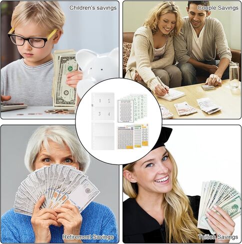 58 ورقة مقاس A5، 100 ظرفًا، تحدي توفير المال، 6 أغلفة مجلدة مقاس A5 تتضمن 4 أكمام لحفظ بطاقات الجيب، متتبع تحدي التوفير لتوفير 5,050، 10,000، 500 دولار in Kuwait