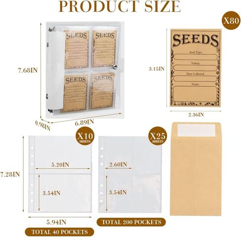 غلاف منظم لتخزين بذور الحديقة: 240 جيبًا لتنظيم جيوب تخزين البذور و80 مظروفًا للبذور - منظم عبوات البذور - حافظة البذور - توفير البذور in Kuwait