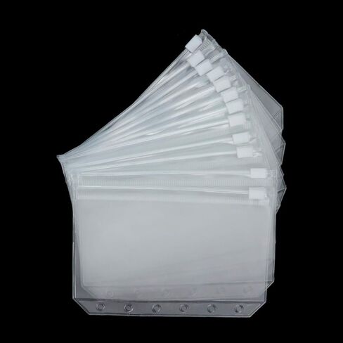 Geesatis 12 Pcs A7 Binder Pockets PVC Zippered Binder Pouch Folders 6 Holes Waterproof for Notebook Loose Leaf Bags, 5.2" x 3.5" in Saudi Arabia