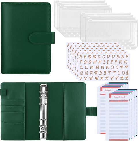 مجلد ميزانية Antner A6 مع مظاريف نقدية، 8 قطع جيوب مجلدة، 12 قطعة من أوراق ميزانية النفقات، منظم مخطط توفير المال A6 ذو 6 حلقات مع ملصقات حروف للميزانية النقدية، أزرق نعناعي in Kuwait