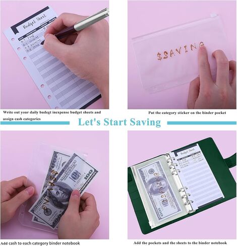 مجلد ميزانية Antner A6 مع مظاريف نقدية، 8 قطع جيوب مجلدة، 12 قطعة من أوراق ميزانية النفقات، منظم مخطط توفير المال A6 ذو 6 حلقات مع ملصقات حروف للميزانية النقدية، أزرق نعناعي in Kuwait