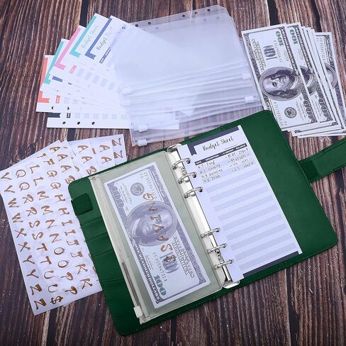 مجلد ميزانية Antner A6 مع مظاريف نقدية، 8 قطع جيوب مجلدة، 12 قطعة من أوراق ميزانية النفقات، منظم مخطط توفير المال A6 ذو 6 حلقات مع ملصقات حروف للميزانية النقدية، أزرق نعناعي in Kuwait