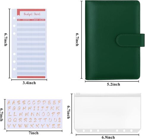 مجلد ميزانية Antner A6 مع مظاريف نقدية، 8 قطع جيوب مجلدة، 12 قطعة من أوراق ميزانية النفقات، منظم مخطط توفير المال A6 ذو 6 حلقات مع ملصقات حروف للميزانية النقدية، أزرق نعناعي in Kuwait