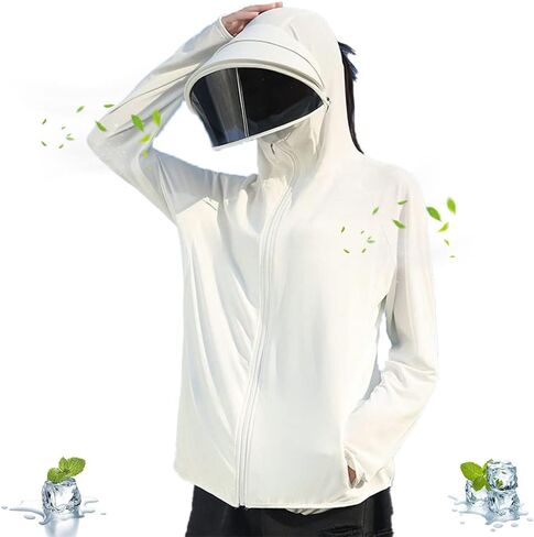 Women's UPF 50+ Sun Protection Zip Hoodie Ice-Like Jacket Sunscreen Breathable Sun Shirt Sports Movable Sunglass in Saudi Arabia