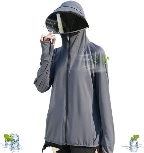 Women's UPF 50+ Sun Protection Zip Hoodie Ice-Like Jacket Sunscreen Breathable Sun Shirt Sports Movable Sunglass in Saudi Arabia