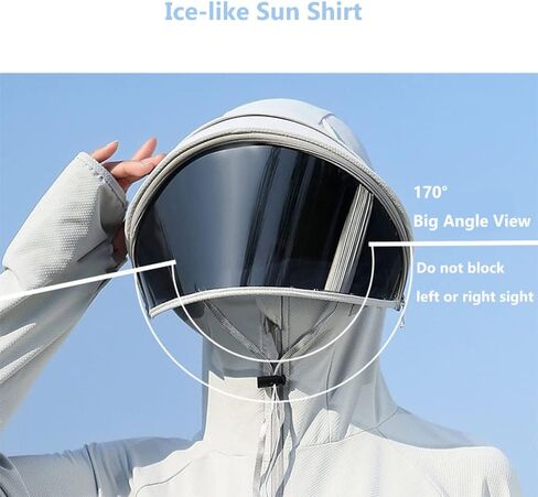 Women's UPF 50+ Sun Protection Zip Hoodie Ice-Like Jacket Sunscreen Breathable Sun Shirt Sports Movable Sunglass in Saudi Arabia